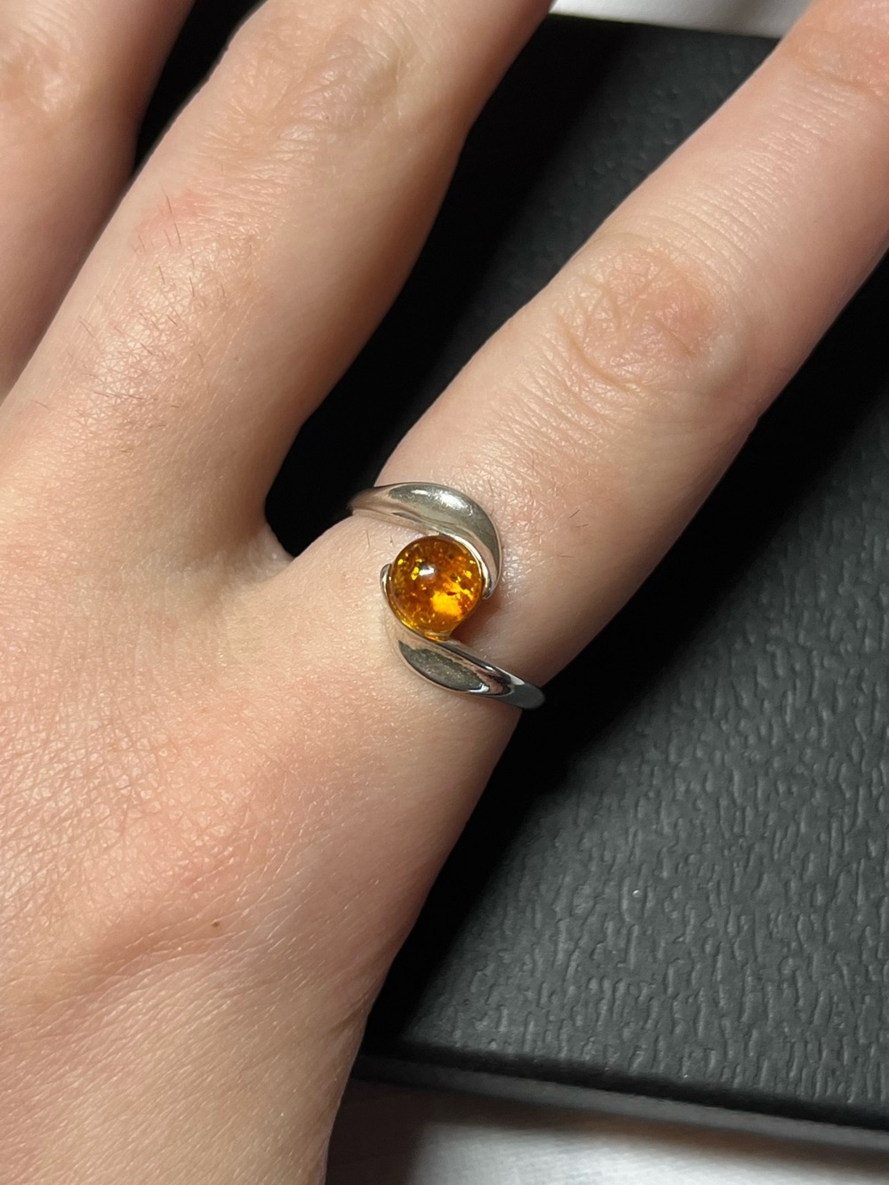 New Amber Sterling Silver Ring. Size 7